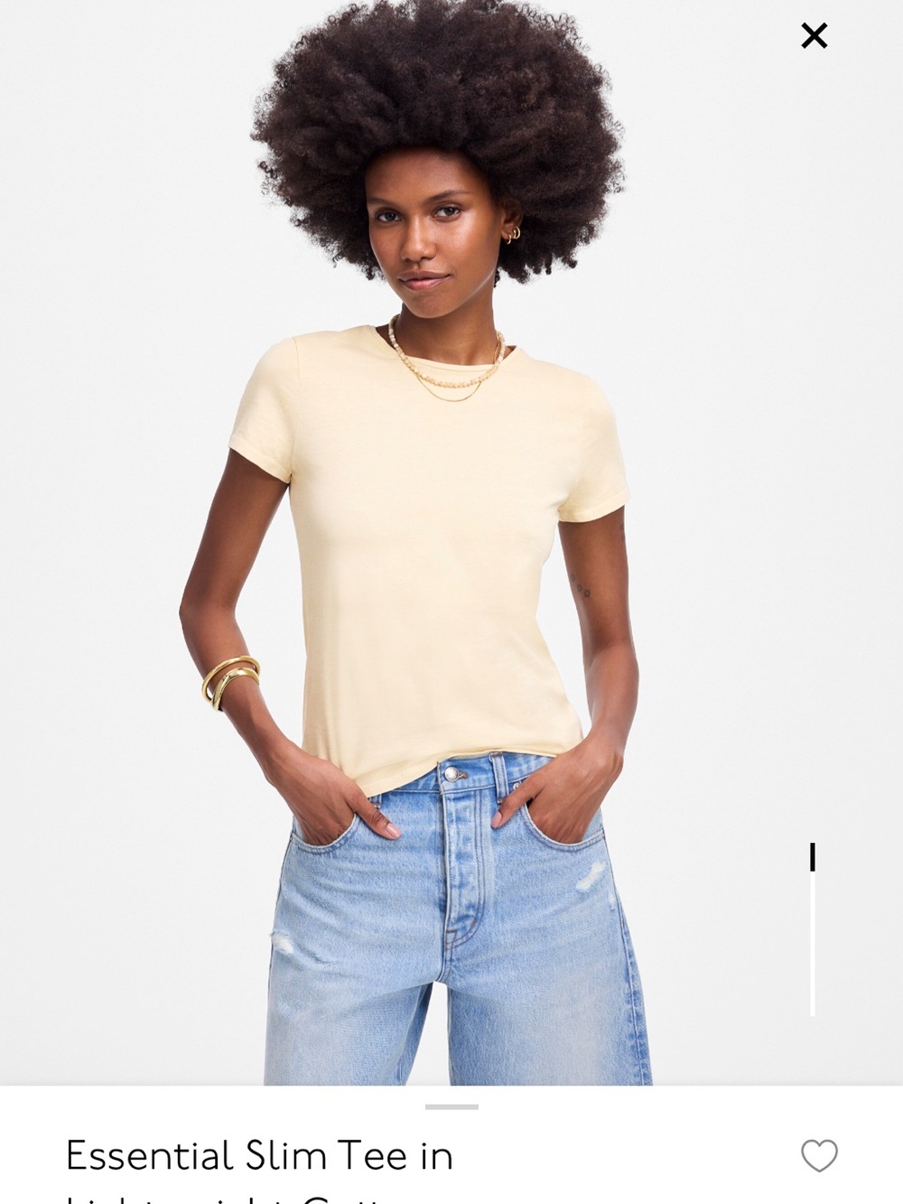 Madewell Essential Slim Tee in Lightweight Cotton NWT M Butter Yellow